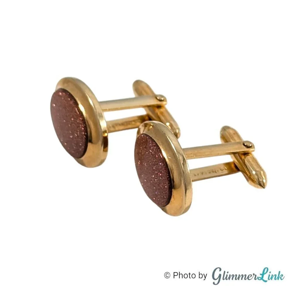 VTG DB 1/20 14KT GF Dolan Bullock Oval Goldstone Gold Tone Cufflinks & Tie Bar